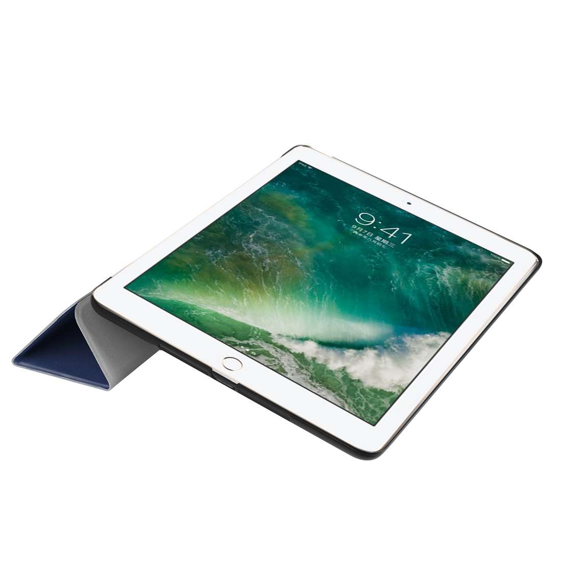 For iPad 9.7 (2018) & iPad 9.7 (2017) Custer Texture Horizontal Flip Leather Case ... (Dark Blue)