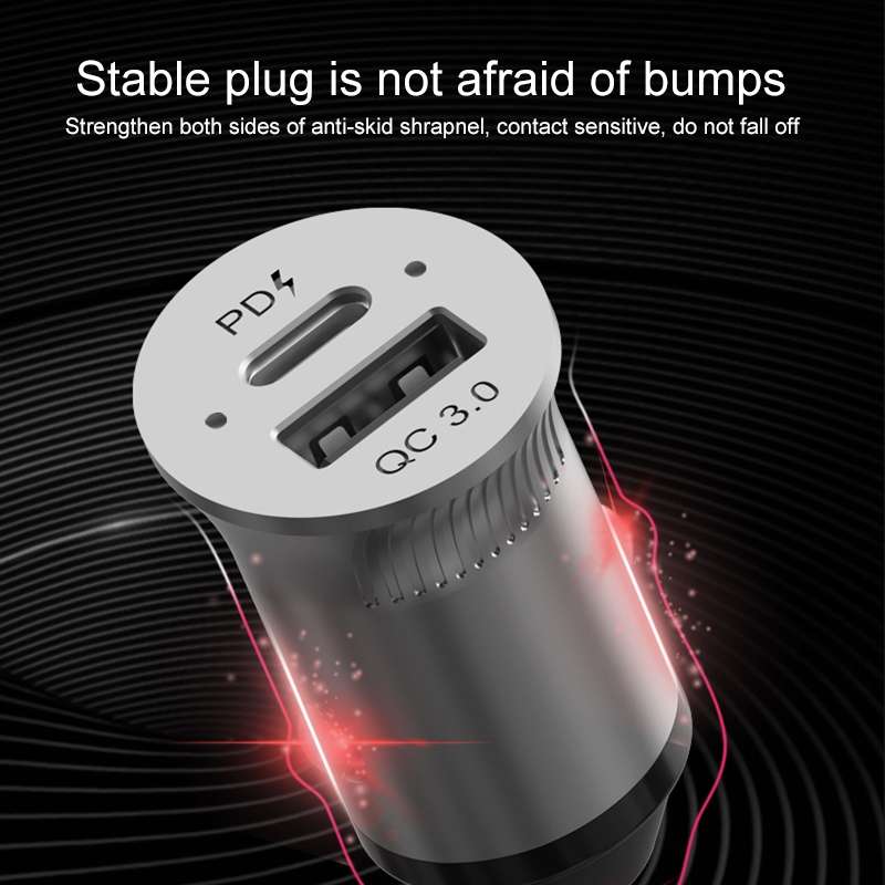 PD USB-C / Type-C + QC3.0 USB Fast Charging Car Charger with Dual LED Indicator