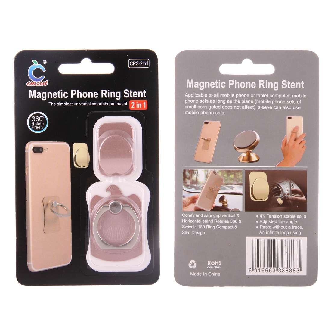 Cmzact CPS-2in1 2 in 1 Eagle Shape 360 Degrees Rotation Magnetic Phone Ring Stent ... (Rose Gold)