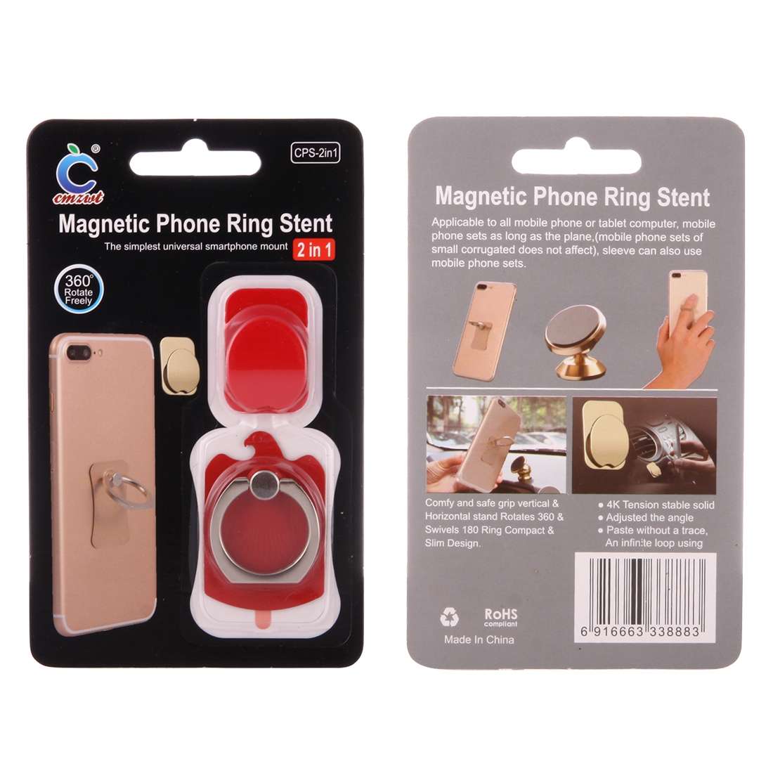 Cmzact CPS-2in1 2 in 1 Eagle Shape 360 Degrees Rotation Magnetic Phone Ring Stent Car Ho ... (Red)
