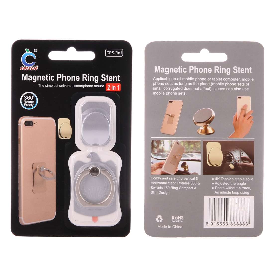 Cmzact CPS-2in1 2 in 1 Eagle Shape 360 Degrees Rotation Magnetic Phone Ring Stent Car ... (Silver)