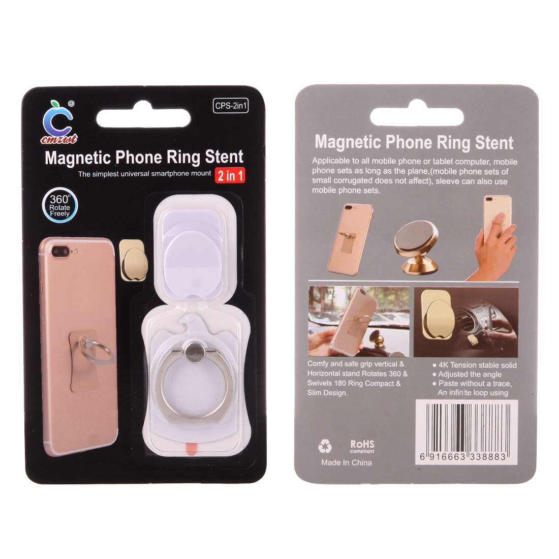 Cmzact CPS-2in1 2 in 1 Eagle Shape 360 Degrees Rotation Magnetic Phone Ring Stent Car ... (White)