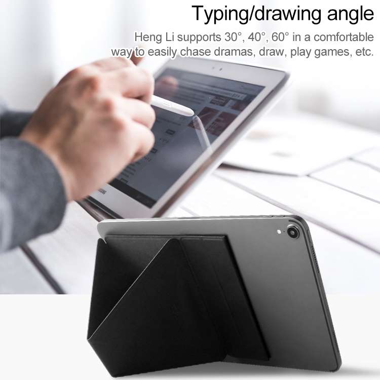 Mutural For iPad 9.7 inch-12.9 inch PU Leather Angle Adjustable Adhesive Tablet PC Inv ... (Black)