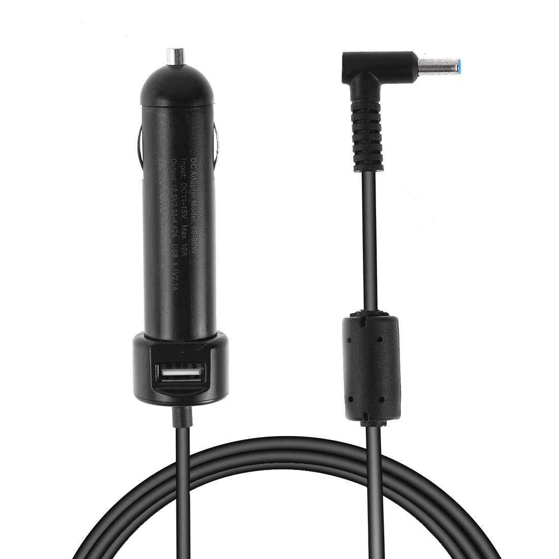 65-90W 5.1V 2.1A USB Interface Car Charger with 19.5V 4.62A 4.5 x 3.0mm Interface Data ... (Black)