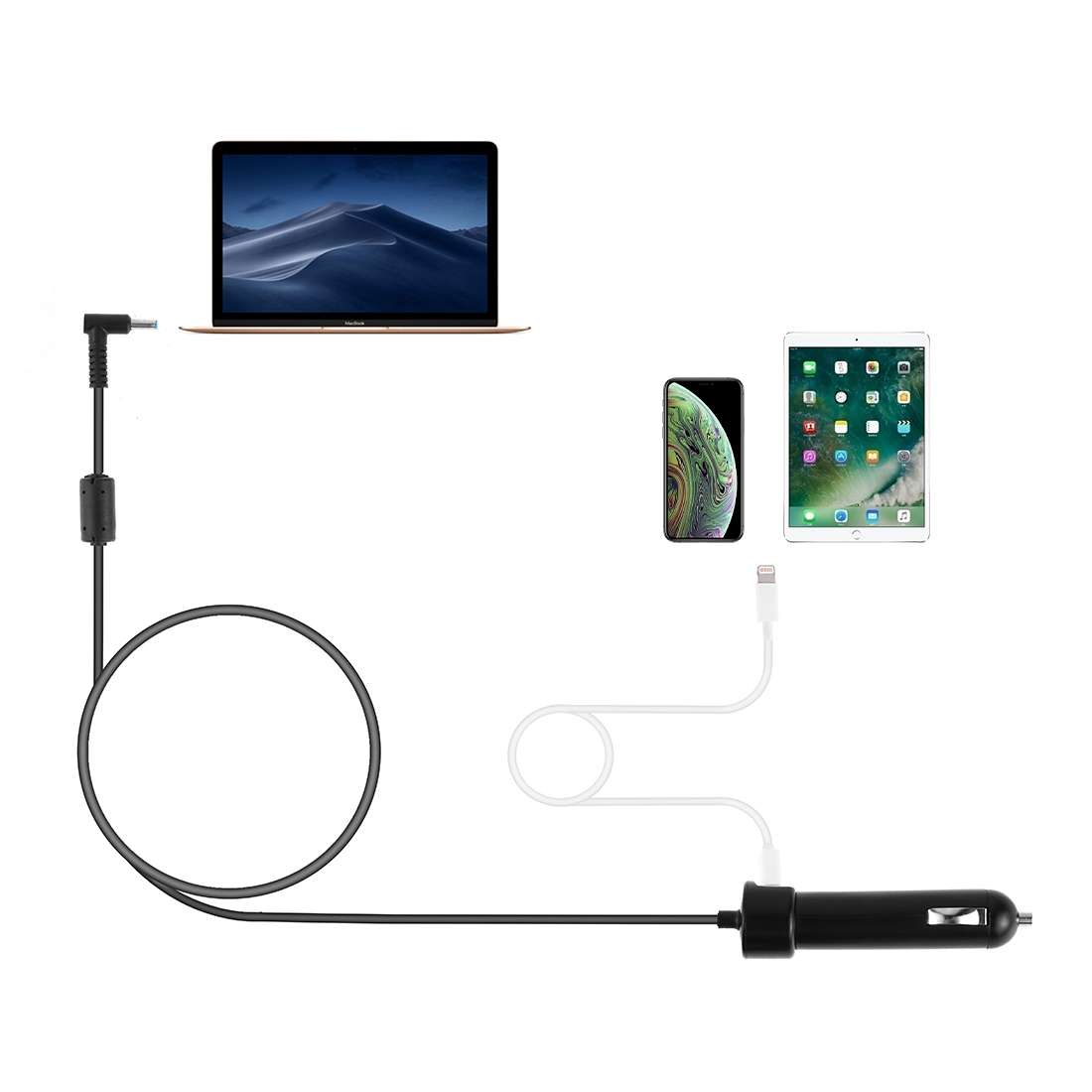 65-90W 5.1V 2.1A USB Interface Car Charger with 19.5V 4.62A 4.5 x 3.0mm Interface Data ... (Black)