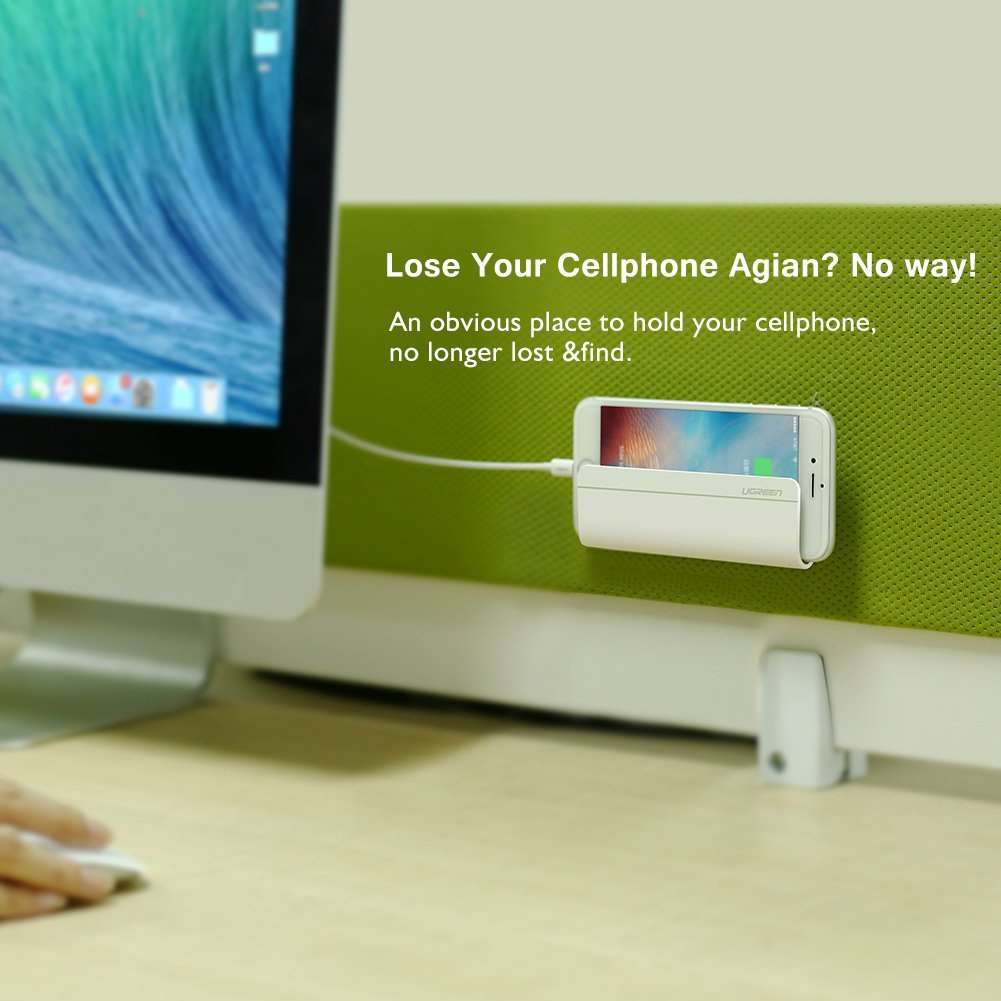 UGREEN Phone Charging Holder Wall Dock with Sticker For iPhone, Samsung, Lenovo, Sony ... (Silver)