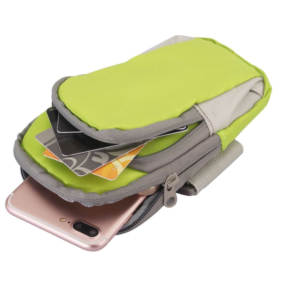 Universal Zipper Double Bag Multi-functional Sport Arm Case with Earphone Hole for iPh ... (Green)