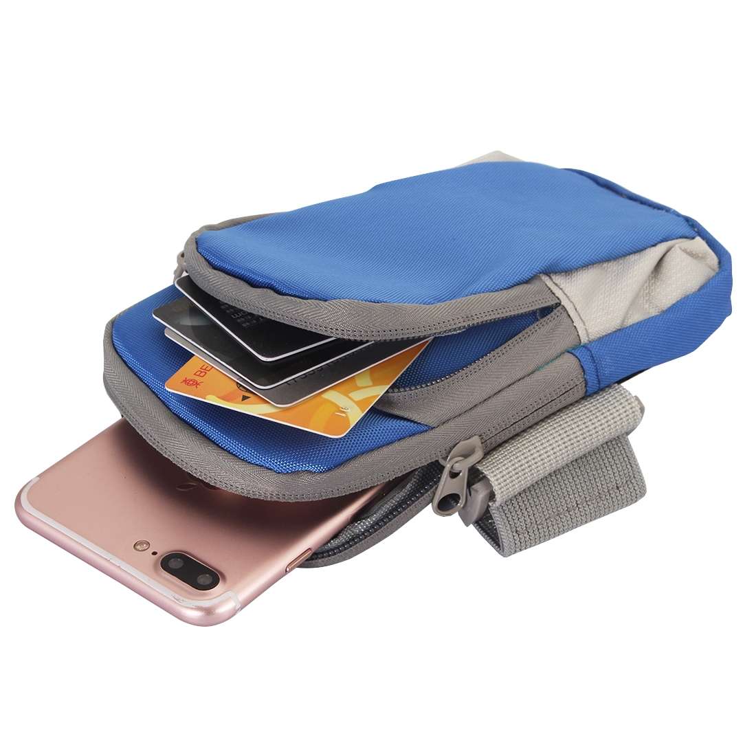 Universal Zipper Double Bag Multi-functional Sport Arm Case with Earphone Hole for iPho ... (Blue)