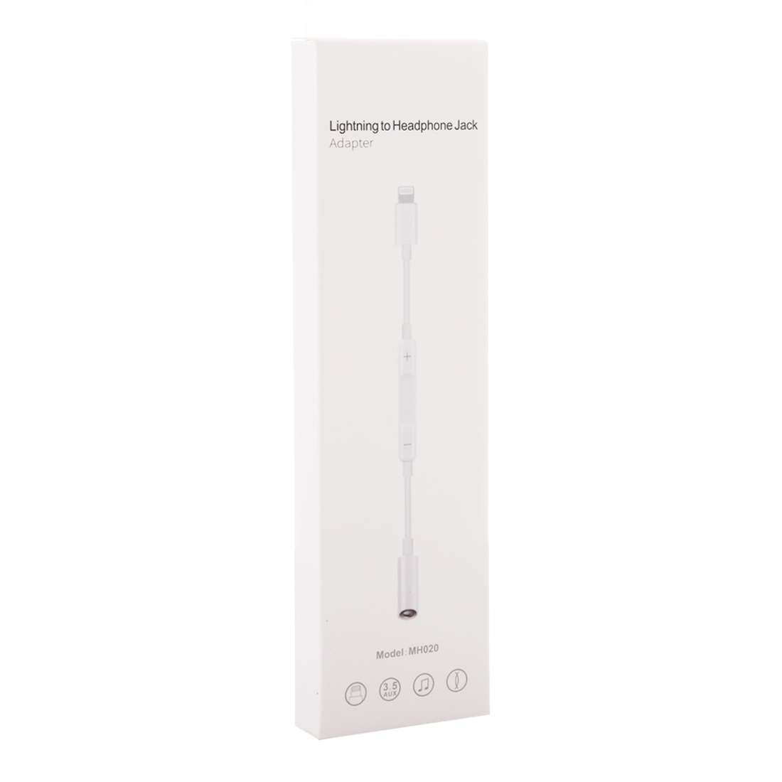 MH020 8 Pin to 3.5mm Headphone Jack Adapter Support Self-timer / Song / Line Control (White)