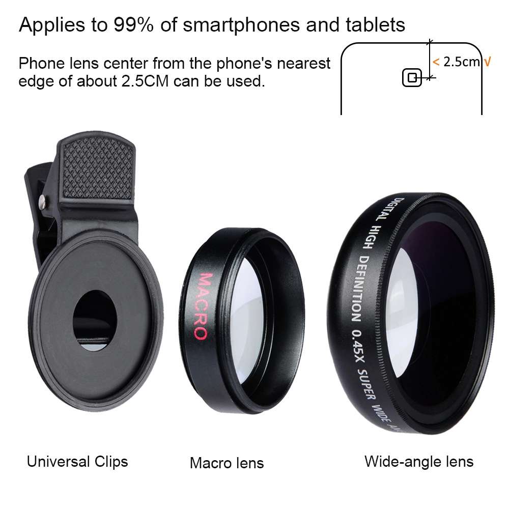 APEXEL APL-0.45WM 2 in 1 Universal 12.5X Macro Lens + 0.45X Wide-angle Lens Kit