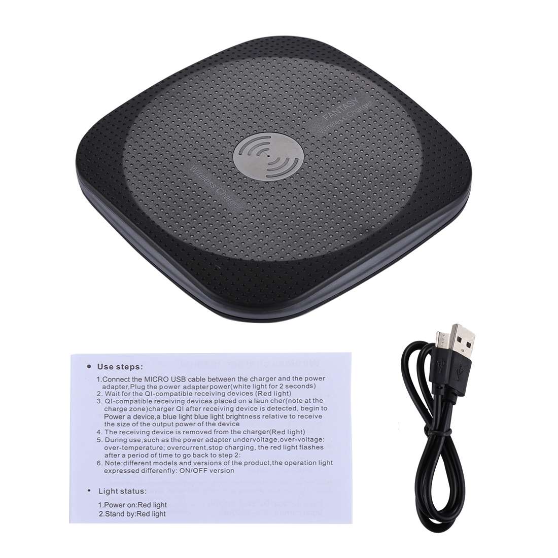 5V 1A Universal Square Qi Standard Fast Wireless Charger with Indicator Light(Black)