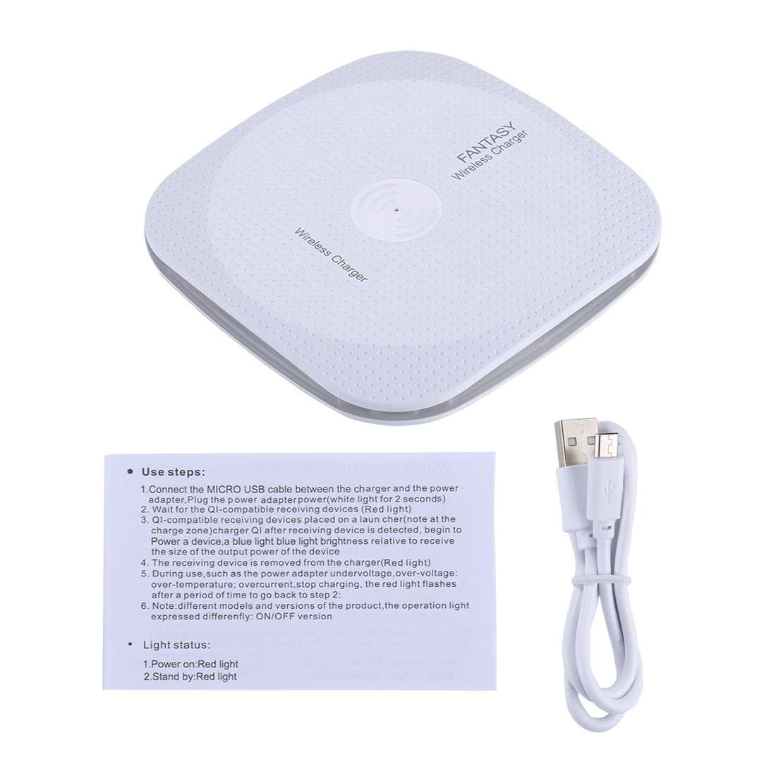 5V 1A Universal Square Qi Standard Fast Wireless Charger with Indicator Light(White)