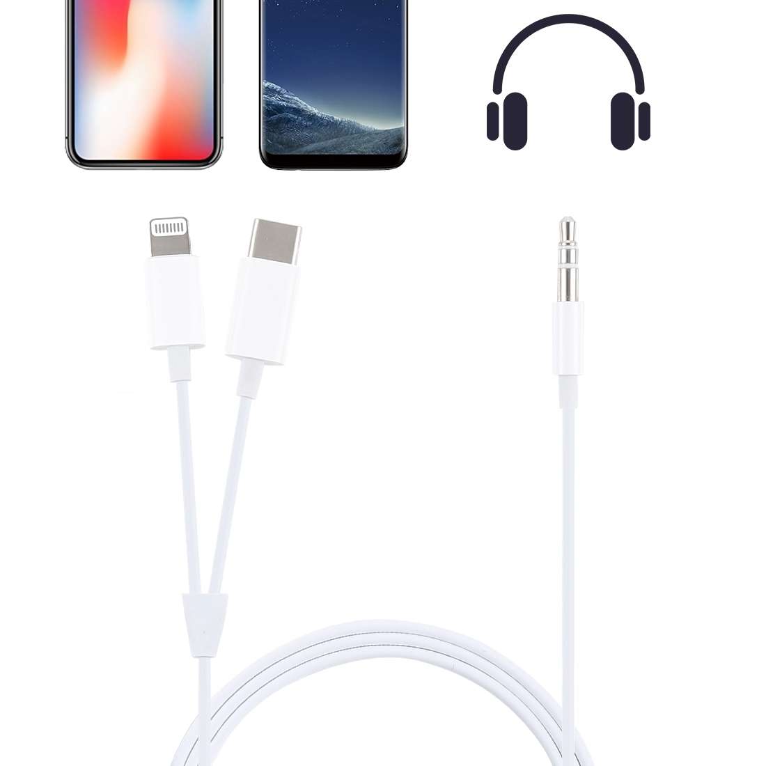 MH-CM32 8 Pin & Type-C to 3.5mm Jack Mobile Phone Audio Cable
