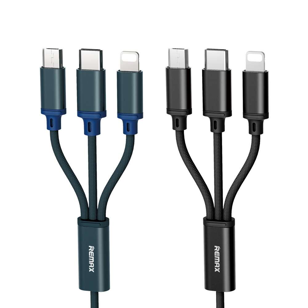 REMAX RC-131TH 1m 2.8A 3 in 1 USB to 8 Pin & USB-C / Type-C & Micro USB Charging Cable(Blue)