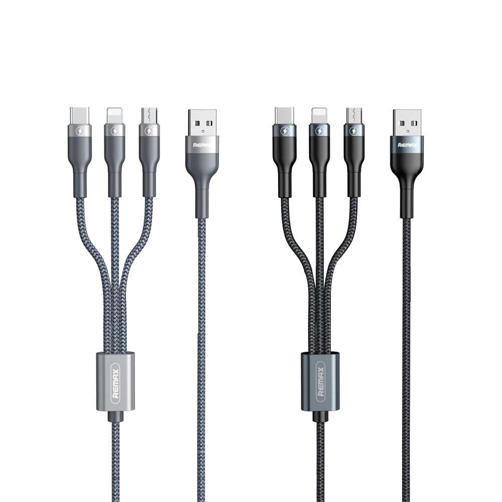 REMAX RC-070TH 1.2m 2A 3 in 1 USB to 8 Pin & USB-C / Type-C & Micro USB Charging Cable(Silver)