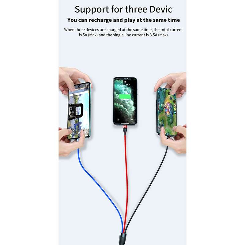 40W 5A USB to Micro USB + USB-C / Type-C + 8 Pin Fast Charging Data Cable, Cable Length: 1.2m