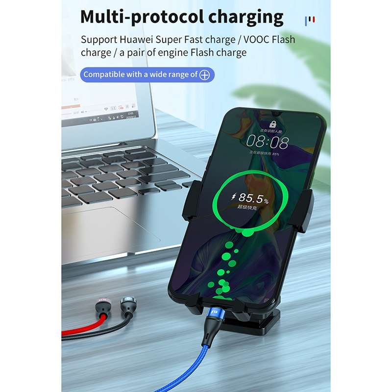 40W 5A USB to Micro USB + USB-C / Type-C + 8 Pin Fast Charging Data Cable, Cable Length: 1.2m