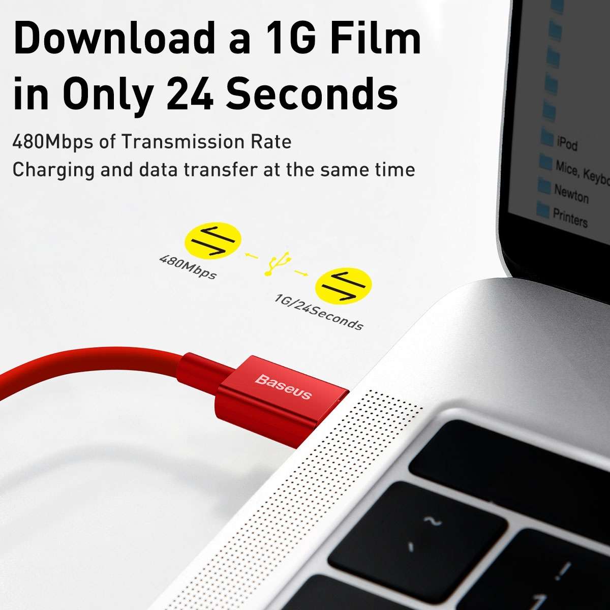 Baseus Superior Series CATLYS-C09 PD 20W USB-C / Type-C to 8 Pin Interface Fast Charging ... (Red)