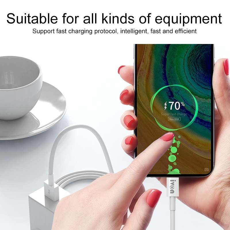 IVON CA70 Type-C / USB-C Fast Charging Data Cable, Length: 3m (White)