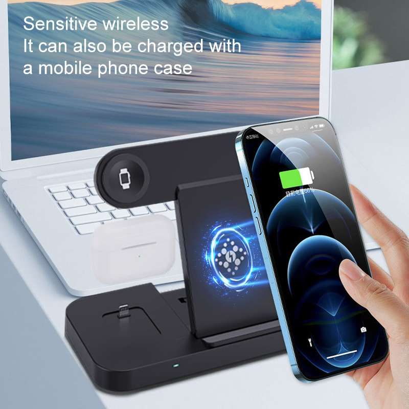 6 in 1 Multifunctional Foldable Vertical Wireless Charger (Black)
