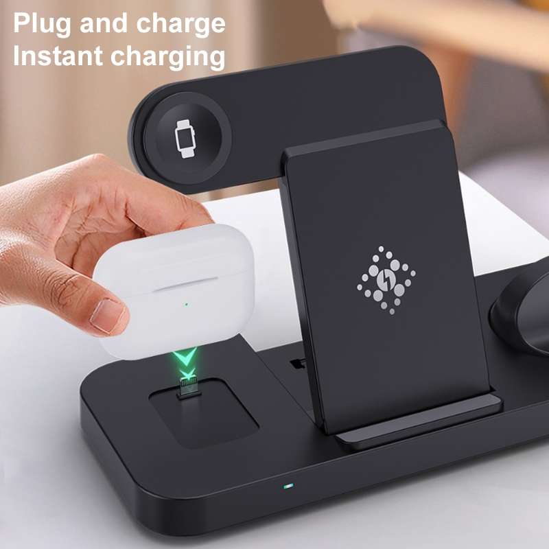 6 in 1 Multifunctional Foldable Vertical Wireless Charger (Black)