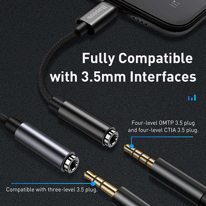 Baseus L3.5 8 Pin Male to 3.5mm Female Adapter with Cable(Black)