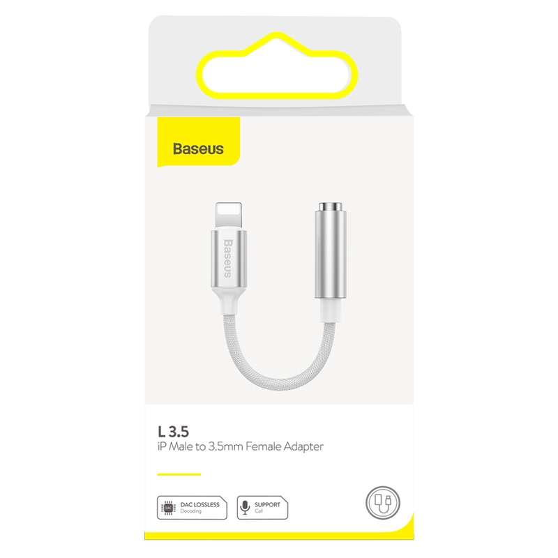 Baseus L3.5 8 Pin Male to 3.5mm Female Adapter with Cable(White)