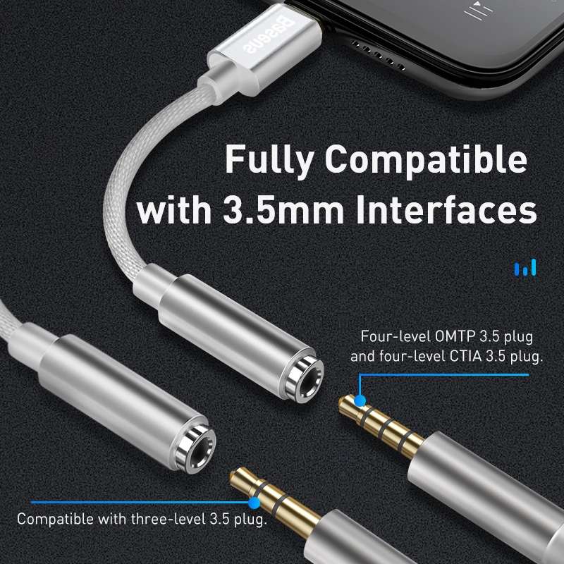 Baseus L3.5 8 Pin Male to 3.5mm Female Adapter with Cable(White)