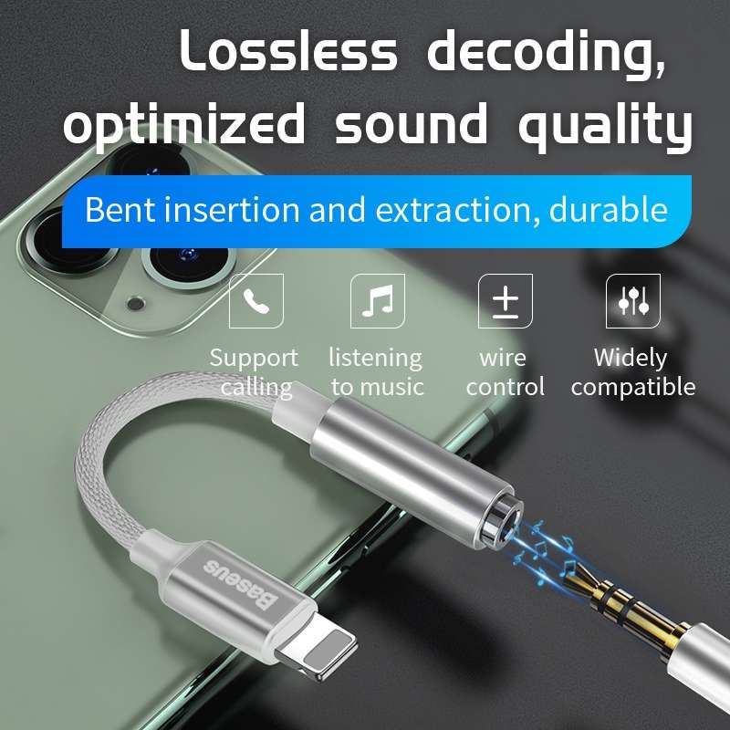 Baseus L3.5 8 Pin Male to 3.5mm Female Adapter with Cable(White)