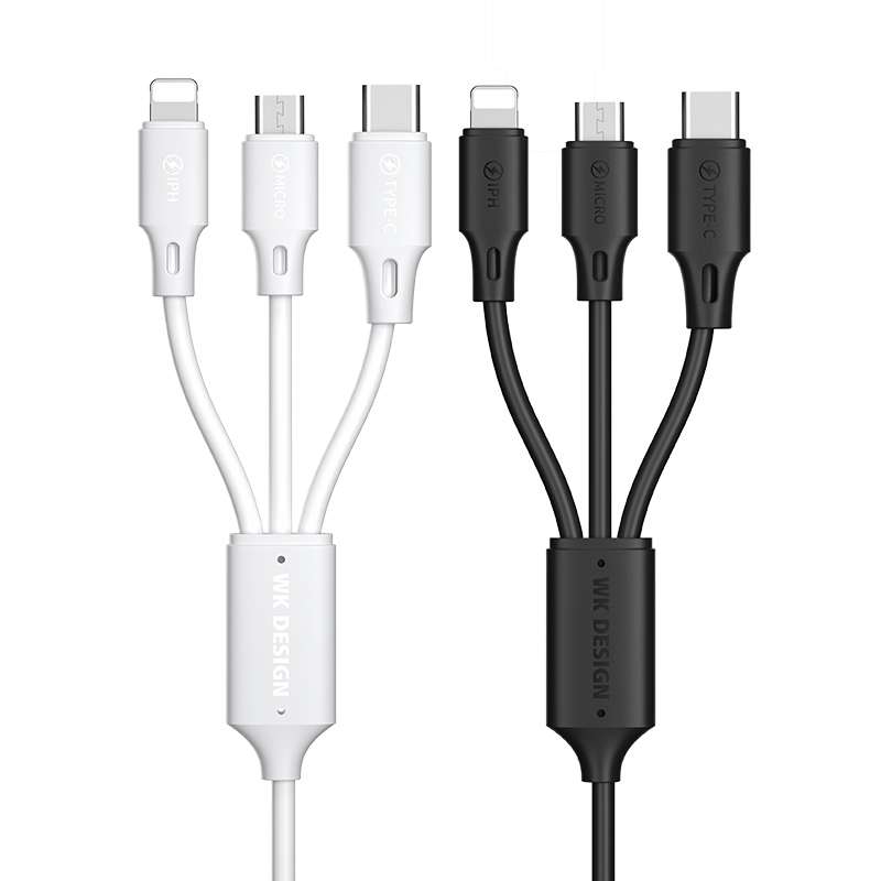 WK WDC-103 3A 3 In 1 8 Pin + Micro USB + Type-C / USB-C Fullspeed Pro Charging Data Ca ... (Black)
