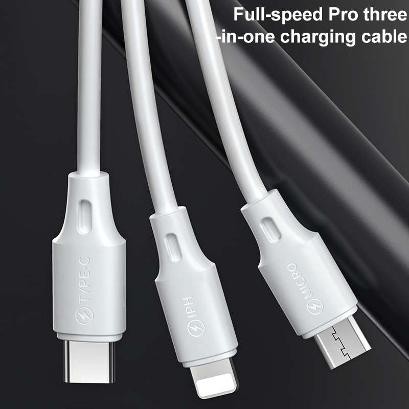 WK WDC-103 3A 3 In 1 8 Pin + Micro USB + Type-C / USB-C Fullspeed Pro Charging Data Ca ... (Black)