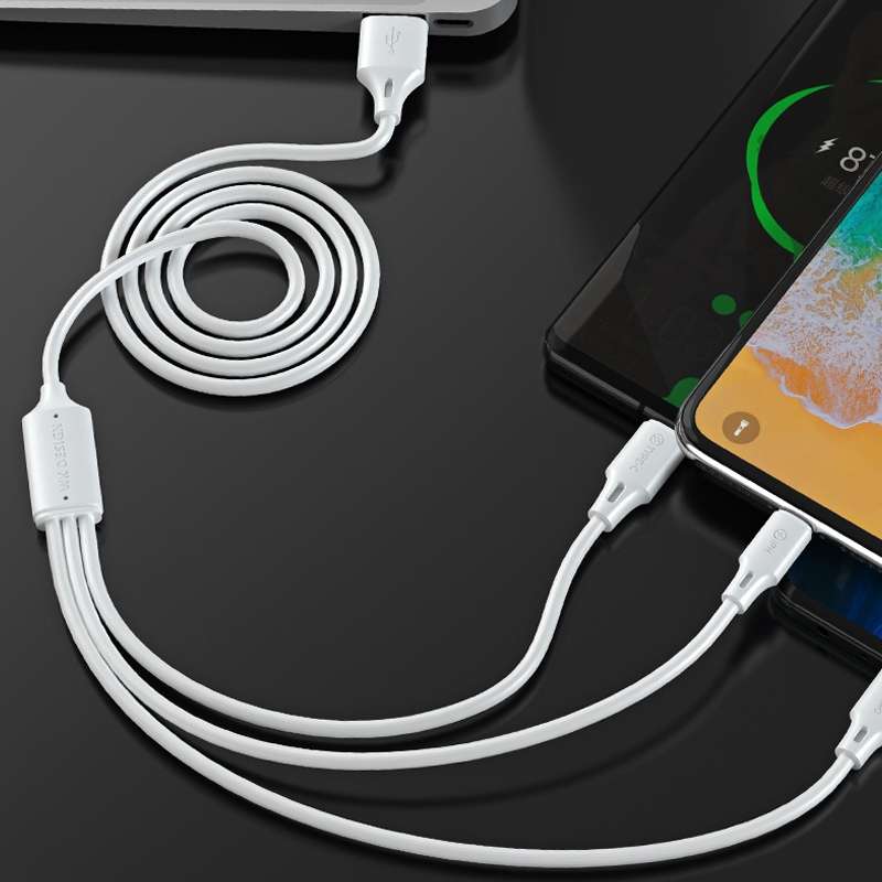 WK WDC-103 3A 3 In 1 8 Pin + Micro USB + Type-C / USB-C Fullspeed Pro Charging Data Ca ... (Black)