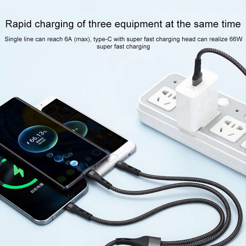 100W 6A Type-C to 8 Pin+Type-C+Micro USB Charging Data Cable, 1.3m(Red)