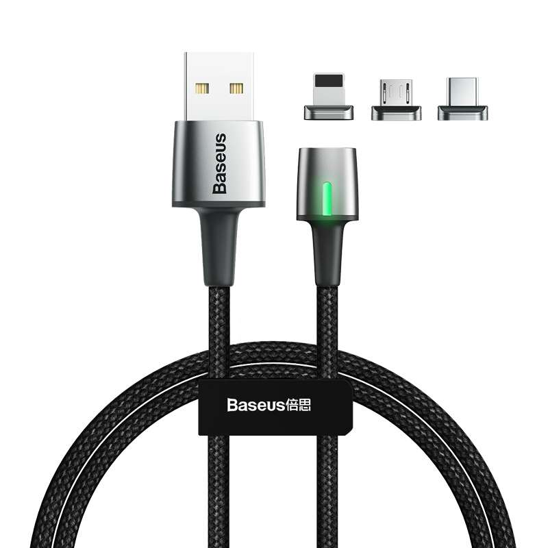 Baseus 2.4A USB to 8 Pin + USB-C / Type-C + Micro USB Zinc Magnetic Charging Sync Data Cabl ... 1m