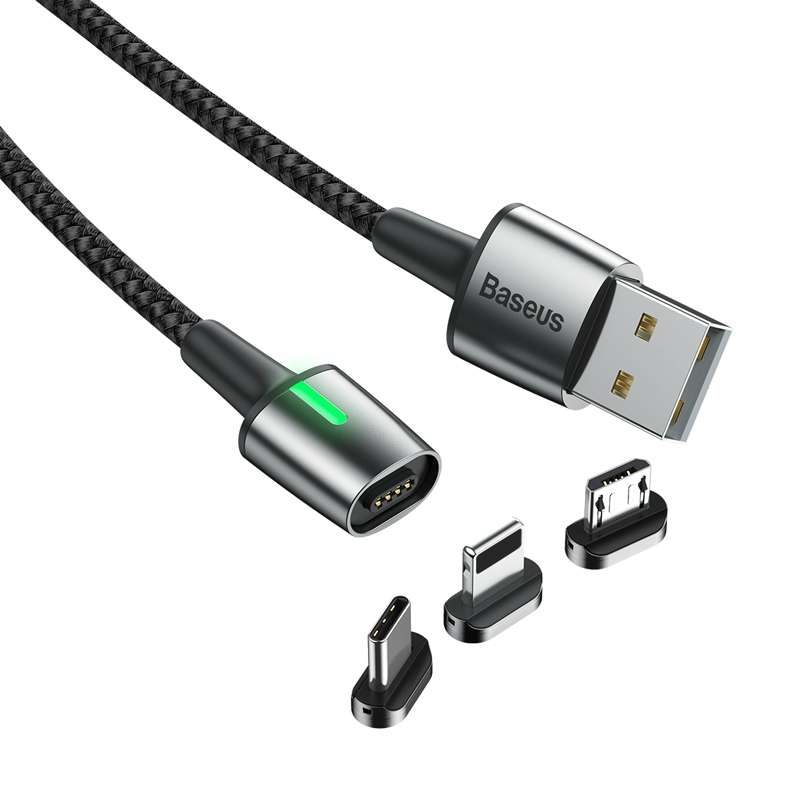Baseus 2.4A USB to 8 Pin + USB-C / Type-C + Micro USB Zinc Magnetic Charging Sync Data Cabl ... 1m