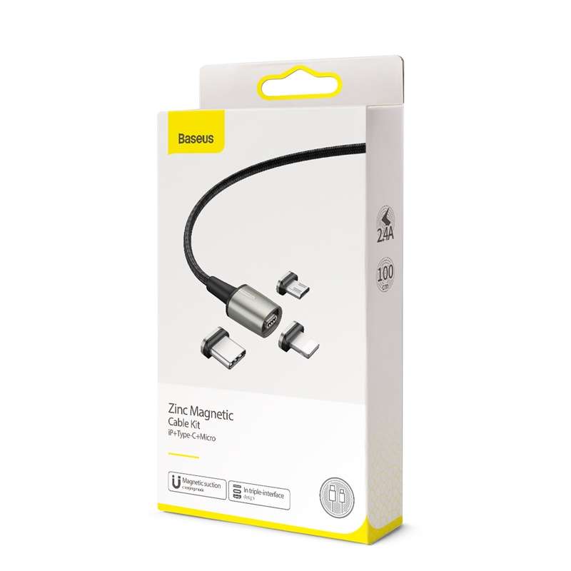 Baseus 2.4A USB to 8 Pin + USB-C / Type-C + Micro USB Zinc Magnetic Charging Sync Data Cabl ... 1m