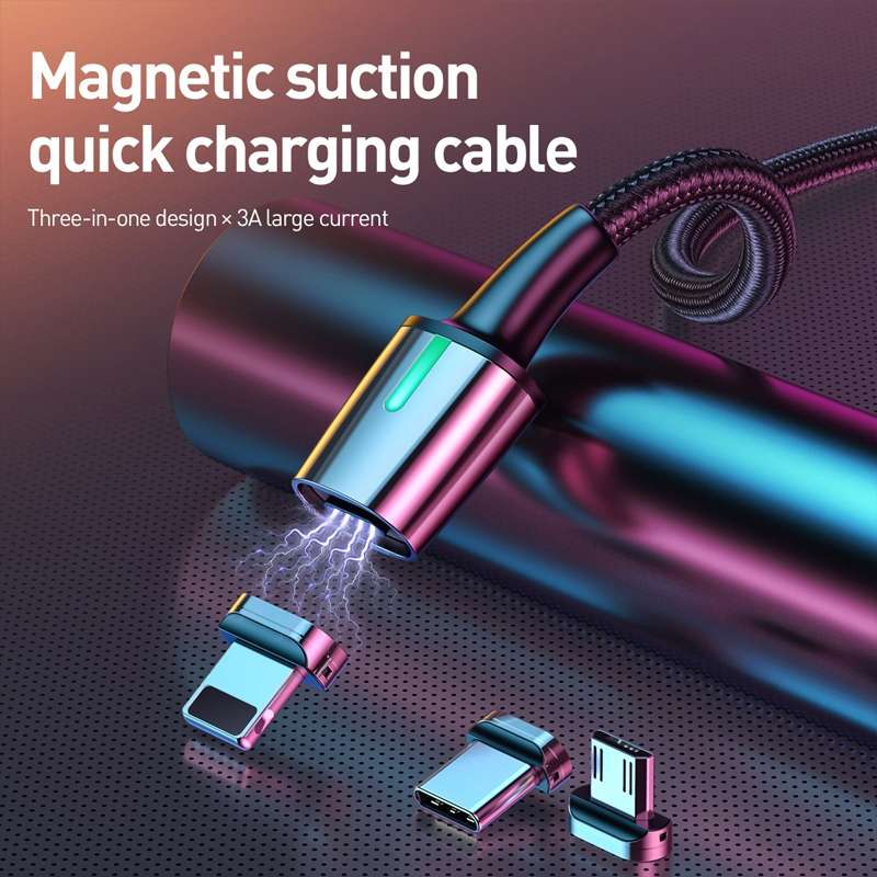 Baseus 2.4A USB to 8 Pin + USB-C / Type-C + Micro USB Zinc Magnetic Charging Sync Data Cabl ... 1m