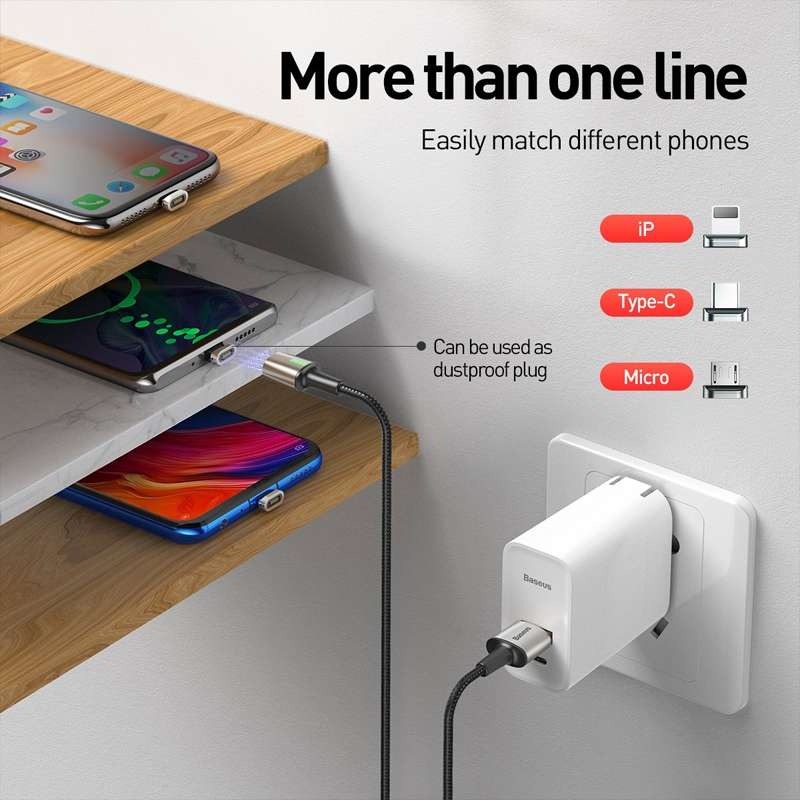 Baseus 2.4A USB to 8 Pin + USB-C / Type-C + Micro USB Zinc Magnetic Charging Sync Data Cabl ... 1m