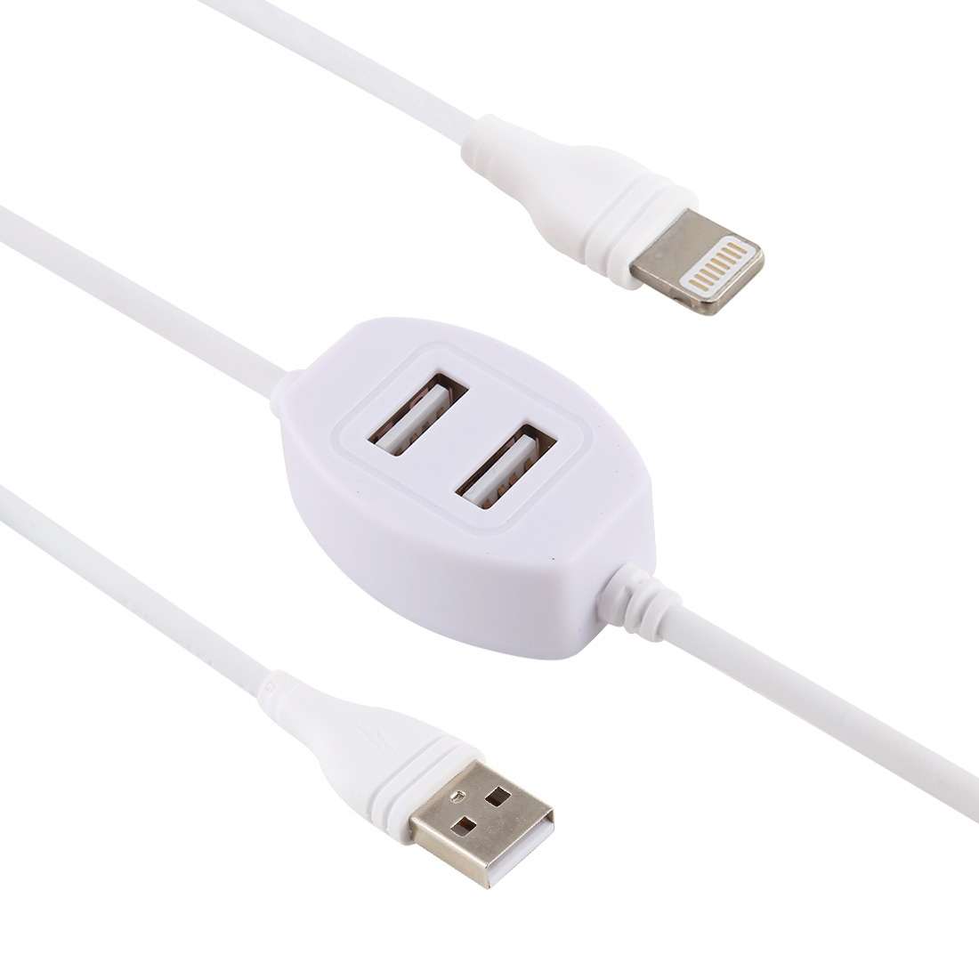 2.4A USB Male to 8 Pin Male Interface Charge Data Cable with 2 USB Female Interface, L ... (White)