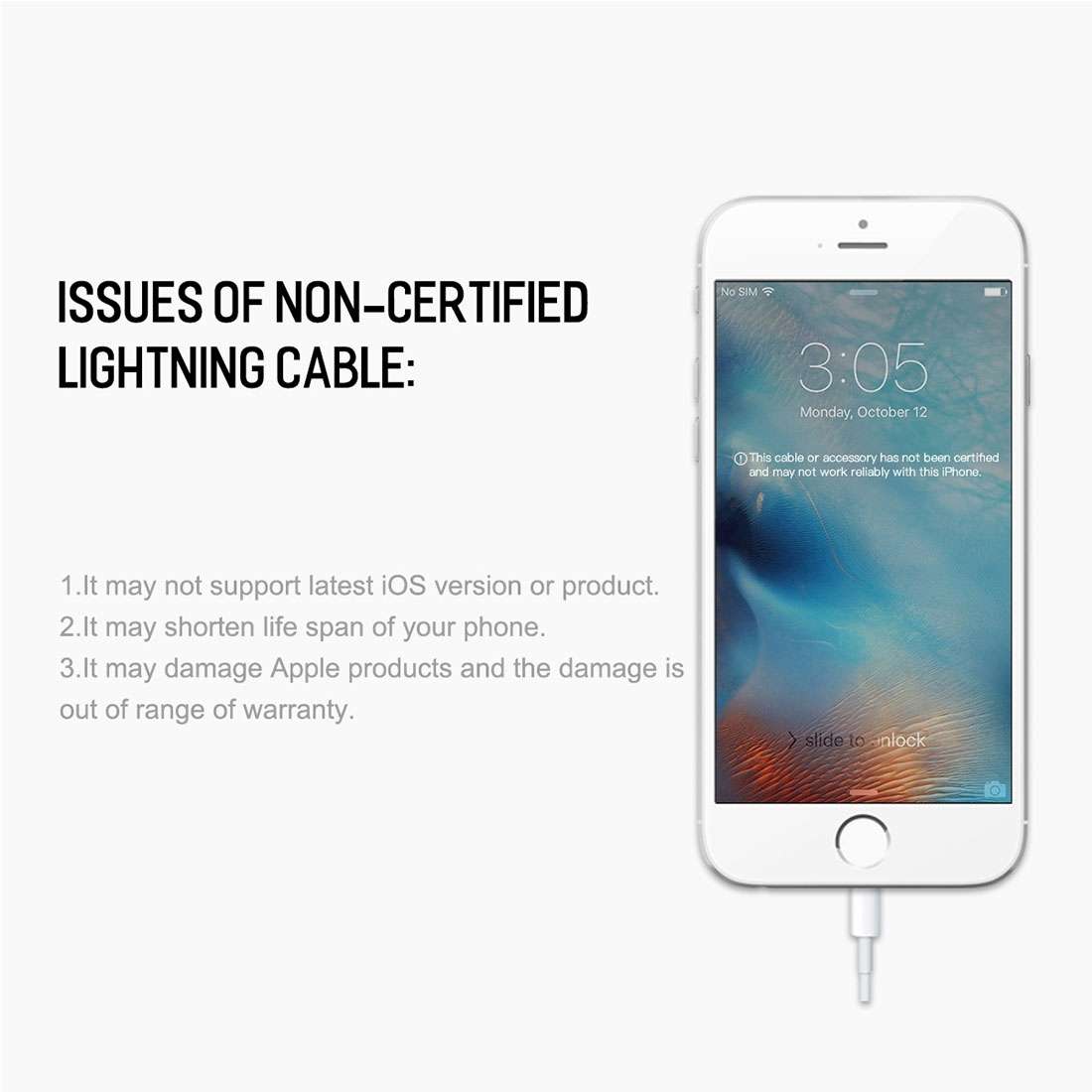 Rock Space 1m 2.4A Max MFi Certificated USB to 8 Pin Nylon Braided Round Cord Data Sync Charge Cab