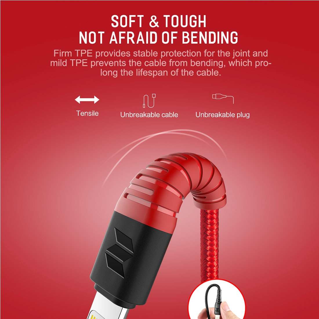 Rock Space 1m 2.4A Max MFi Certificated USB to 8 Pin Nylon Braided Round Cord Data Sync Charge Cab