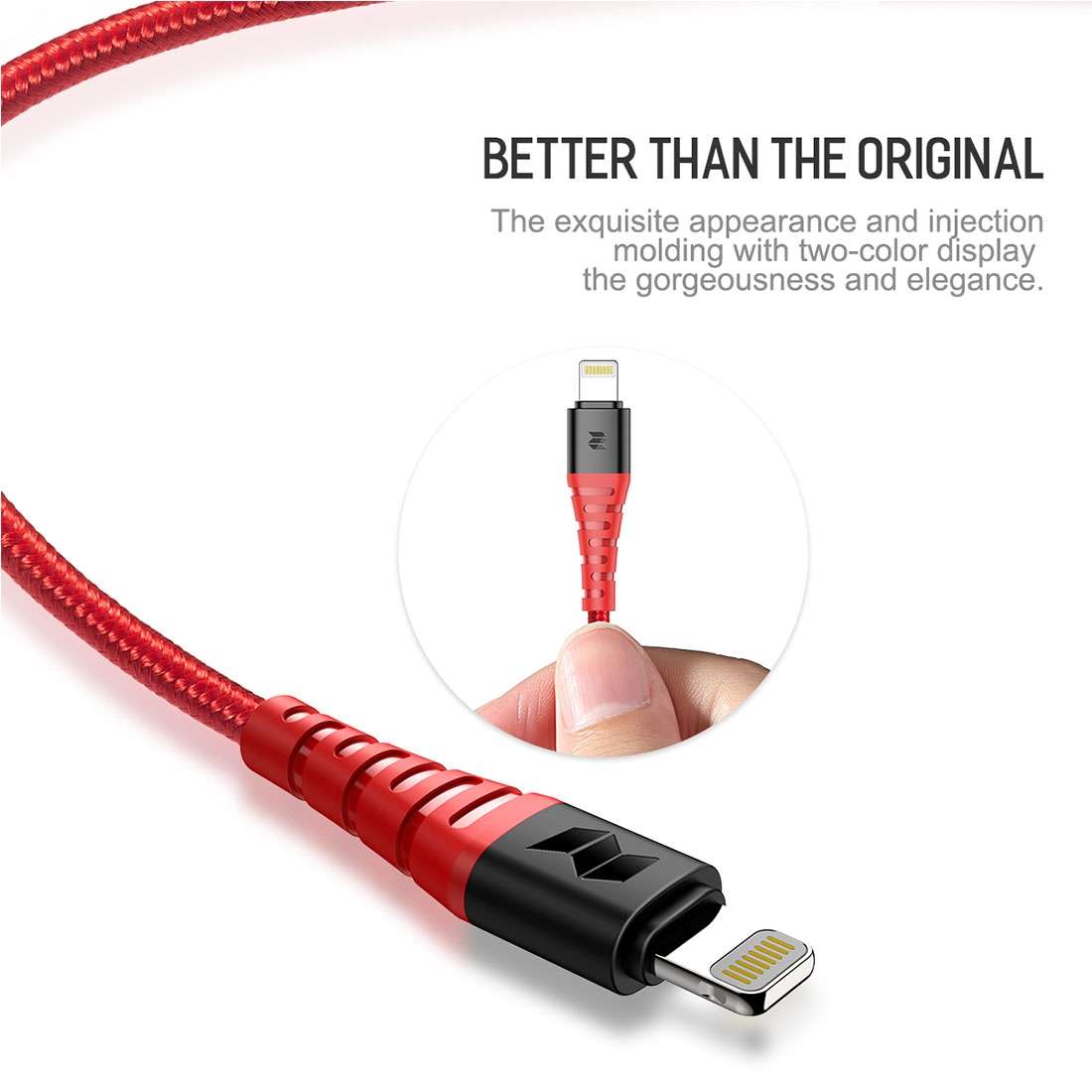 Rock Space 1m 2.4A Max MFi Certificated USB to 8 Pin Nylon Braided Round Cord Data Sync Charge Cab