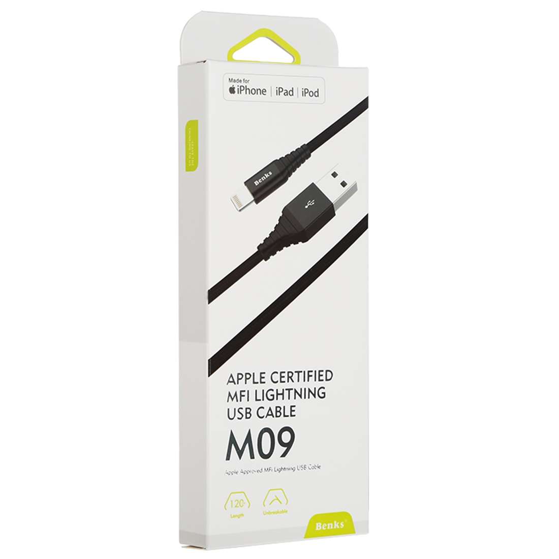 Benks M09 1.2m 2.4A Output MFi Certificated USB to 8 Pin Nylon Weave Data Sync Charge Cable