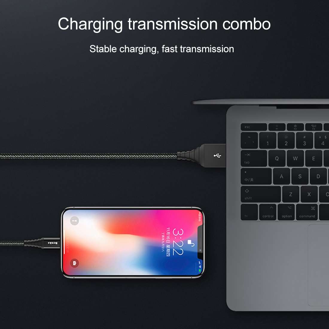 Benks M09 1.2m 2.4A Output MFi Certificated USB to 8 Pin Nylon Weave Data Sync Charge Cable