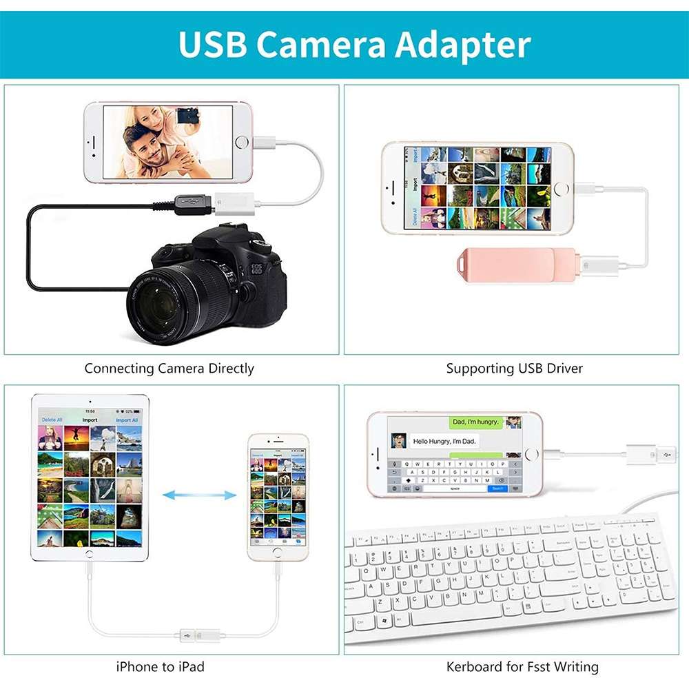 8 Pin to Single USB Port Camera Adapter, Support iOS 9.2 or Above (White)