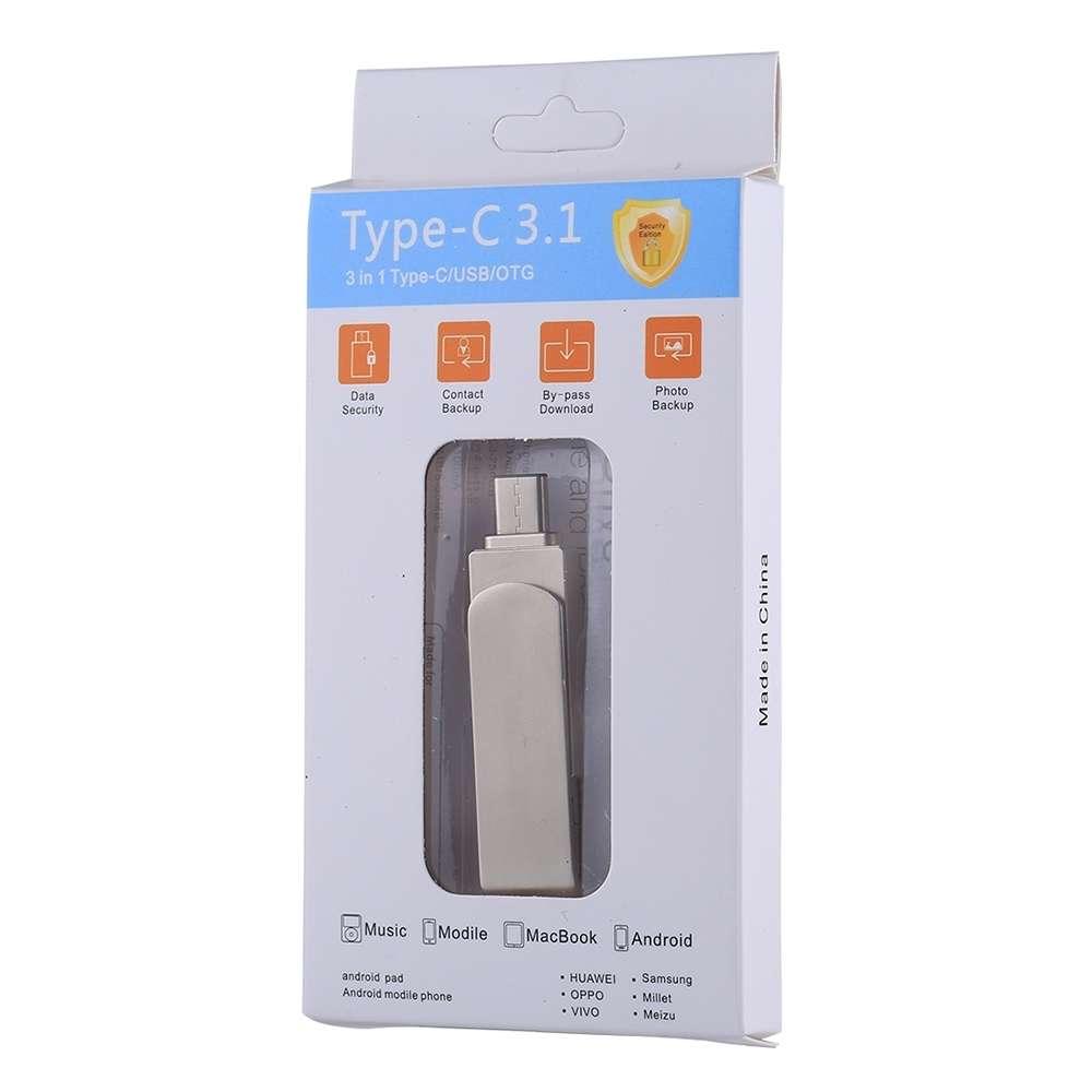 RQW-10X 3 in 1 USB 2.0 & 8 Pin & USB-C / Type-C 64GB Flash Drive