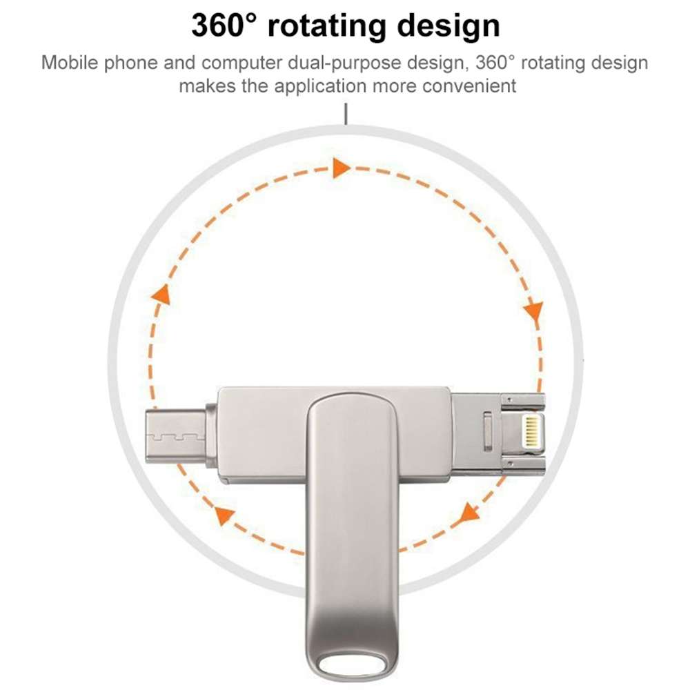 RQW-10X 3 in 1 USB 2.0 & 8 Pin & USB-C / Type-C 64GB Flash Drive