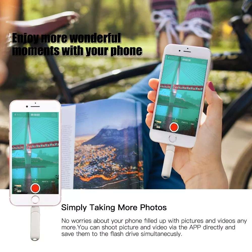 RQW-10X 3 in 1 USB 2.0 & 8 Pin & USB-C / Type-C 128GB Flash Drive