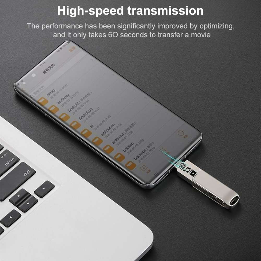 RQW-10X 3 in 1 USB 2.0 & 8 Pin & USB-C / Type-C 128GB Flash Drive