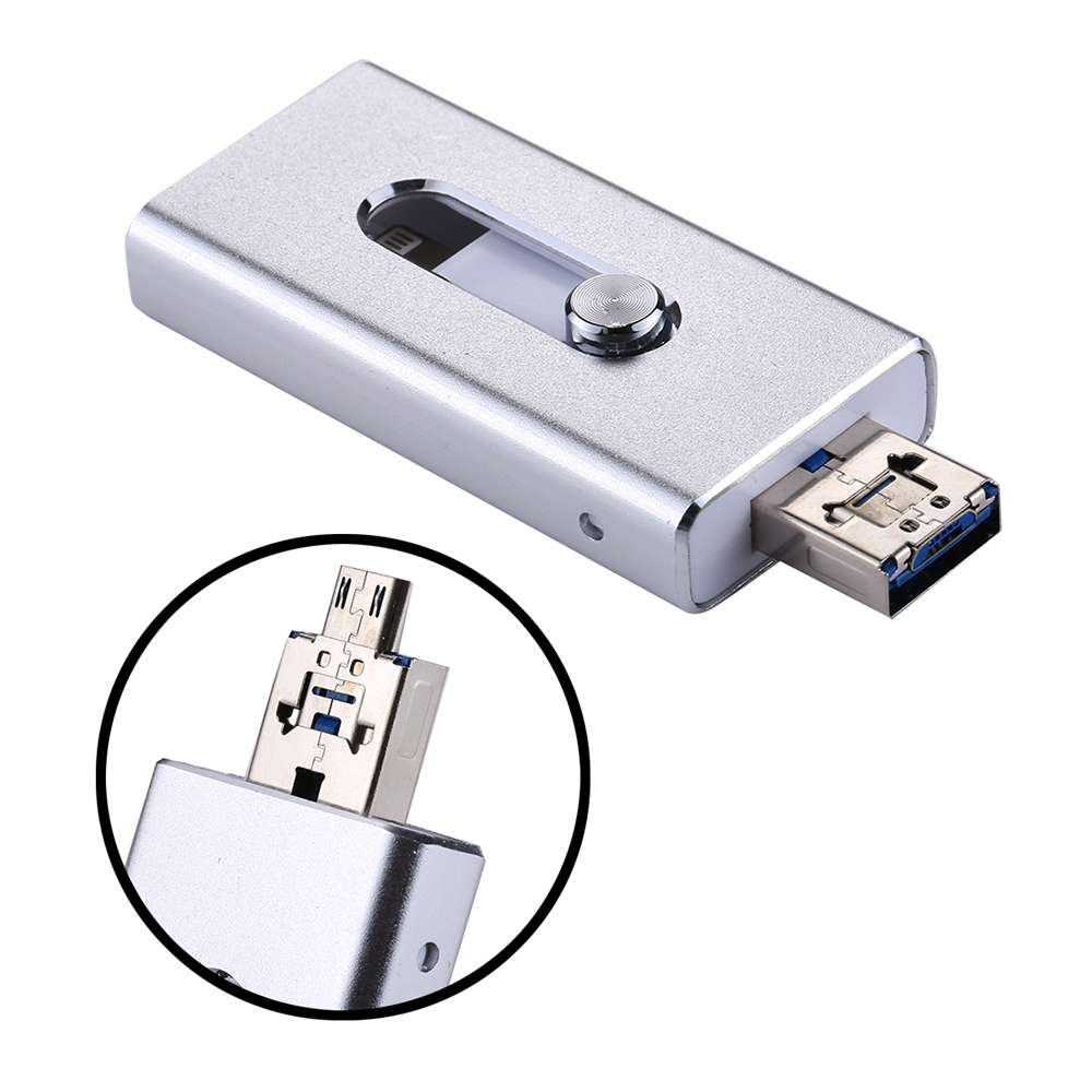 RQW-02 3 in 1 USB 2.0 & 8 Pin & Micro USB 32GB Flash Drive(Silver)